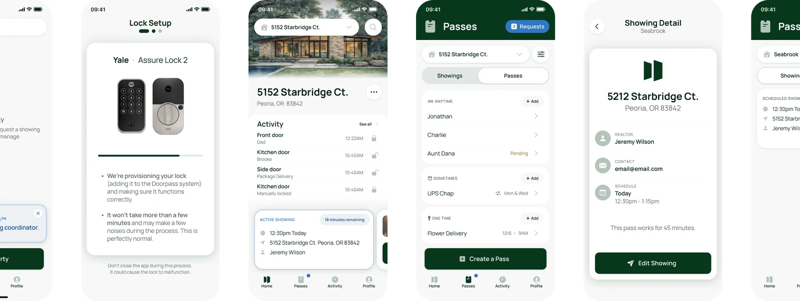 Selected Doorpass app screens.