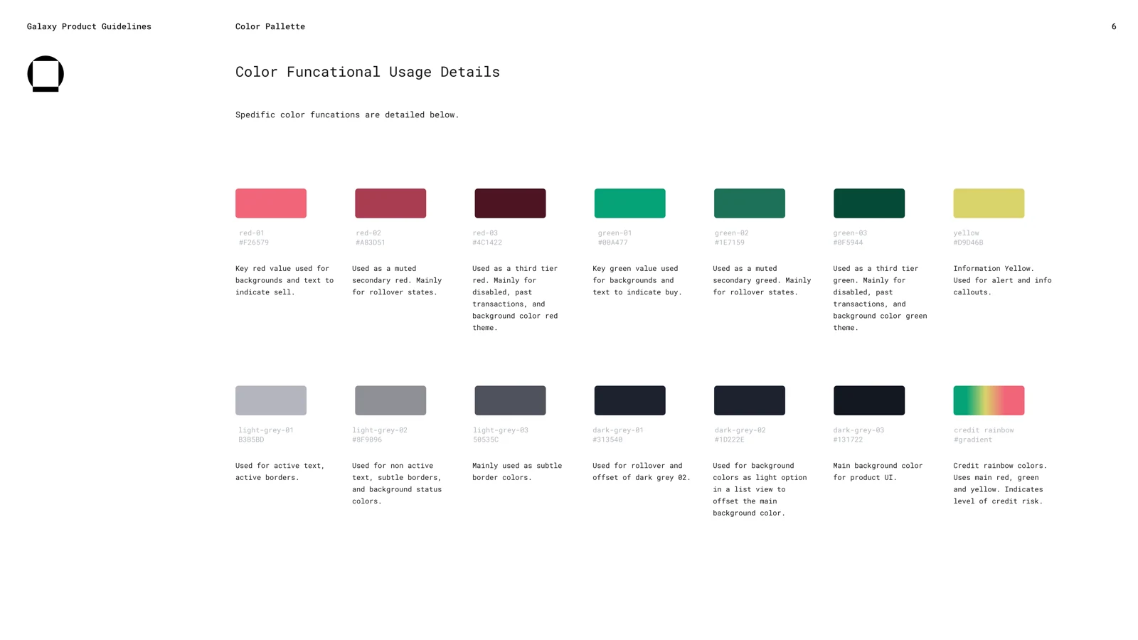 Galaxy product color palette with functional buy, sell, structure, and credit-risk semantics.