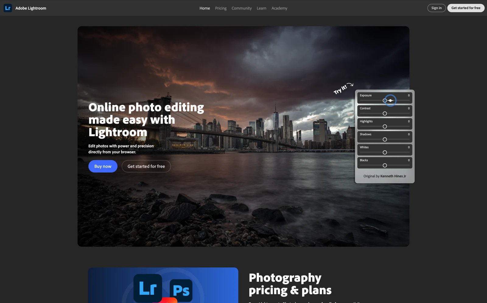 Lightroom.com before the work. The audit was about how product value, community, and the path to signup were ordered across the experience.