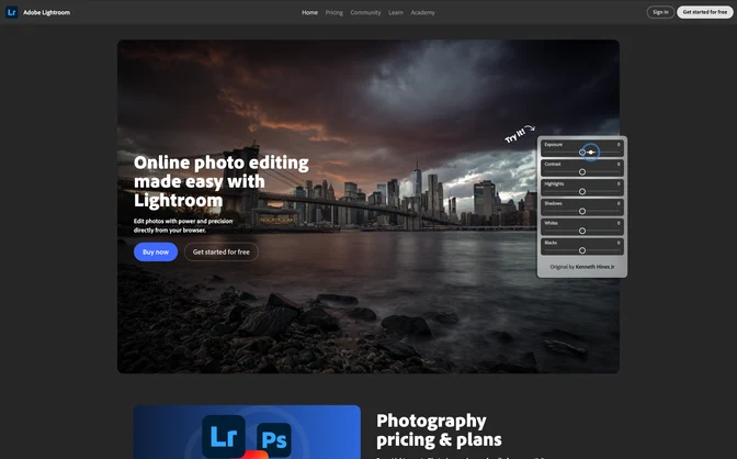 Lightroom.com before the work. The audit was about how product value, community, and the path to signup were ordered across the experience.