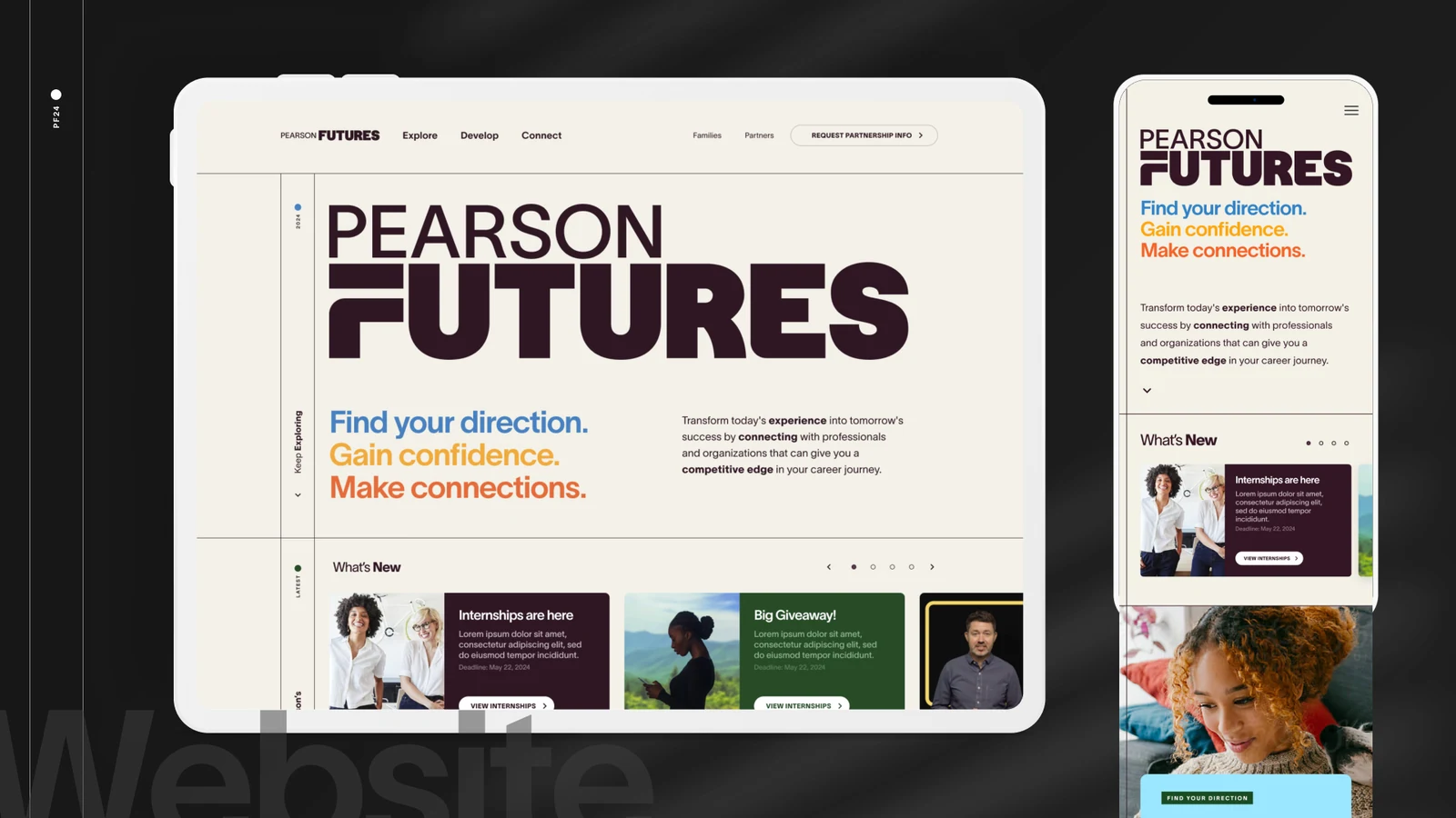 Pearson Futures website and mobile concept showing the platform homepage.